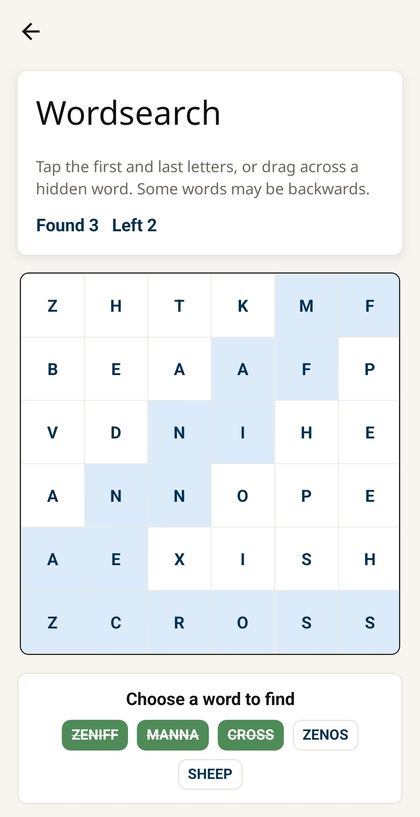 Word Search game screen
